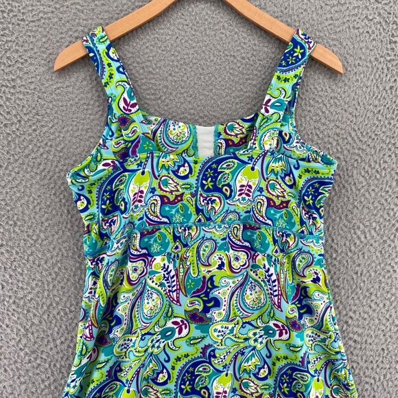 Title Nine Dress Womens Medium Green Multi Paisley A Line Athletic Mini Stretch - Picture 4 of 10